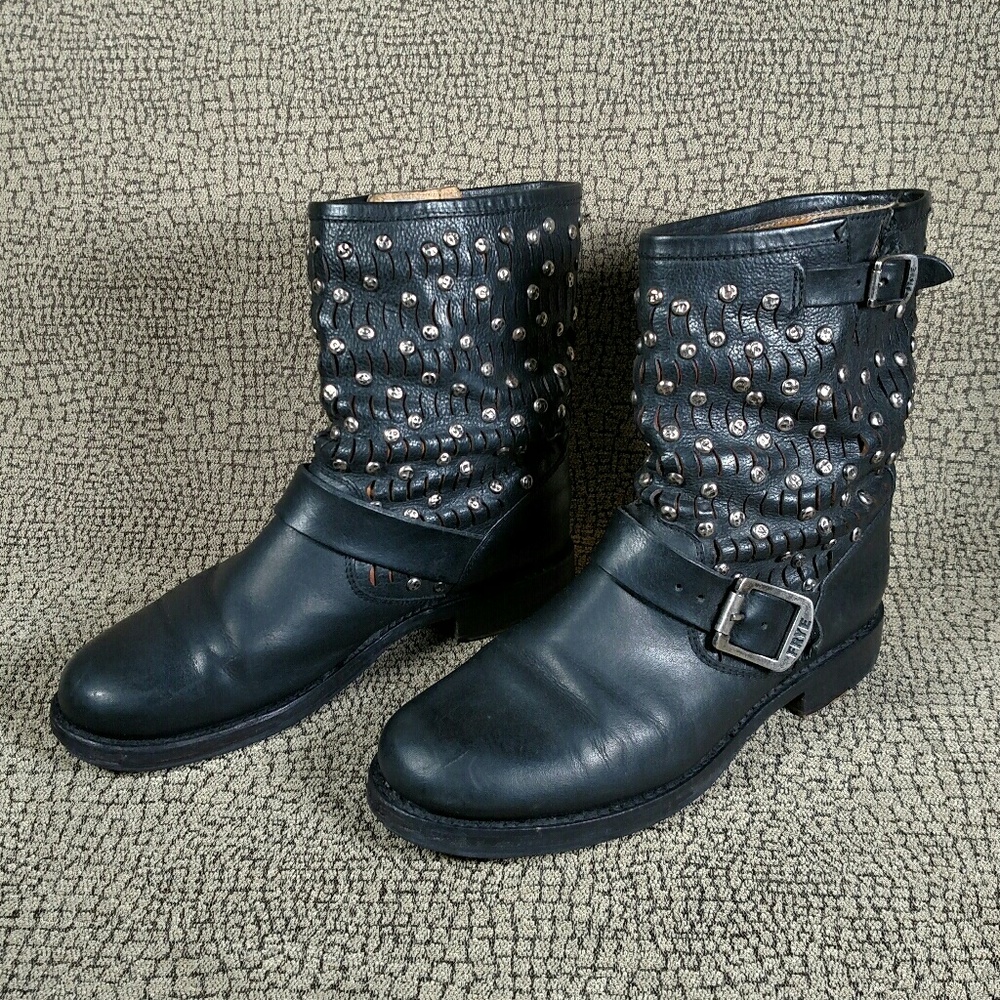 Frye Jenna Cut Stud Leather Moto Boot